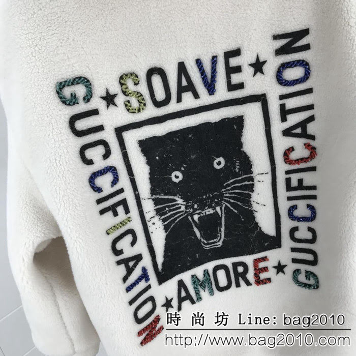 GUCCI古馳 18Fw冬季新款 羊羔毛刺繡貼片虎頭 男款外套 ydi1531